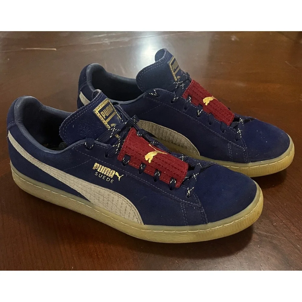 Puma Suede Classic Kiltie Peacoat Navy Gold Burgundy Sneakers 365494 04 Mens 10